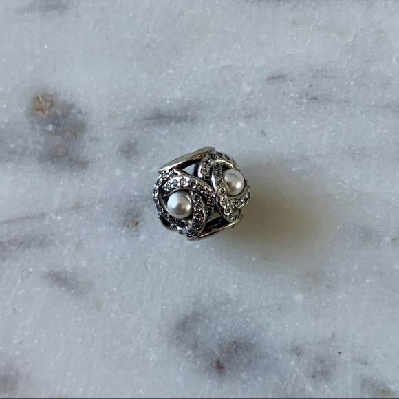 Pandora silver charm with crystals and white beads
